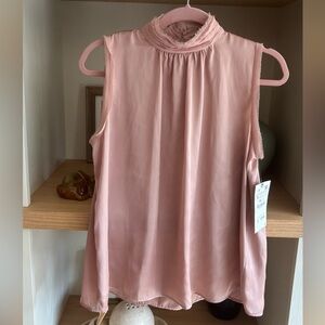 Zara Pink Ruched Sleeveless Blouse with Mandarin Collar